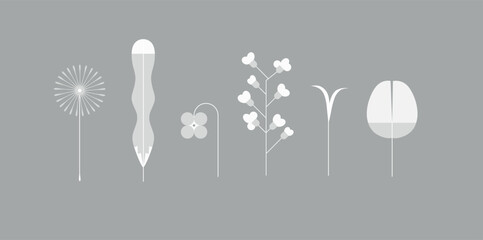 Flower colorful elements collection drawing with light color on grey background