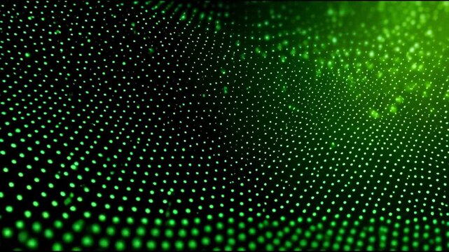 Vibrant green digital wave made tiny points creating a flowing grid and sense motion in a futuristic tech scene