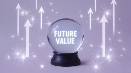 Future value crystal ball glowing with lavender tone and sparkles suggesting prediction and growth in a calm scene