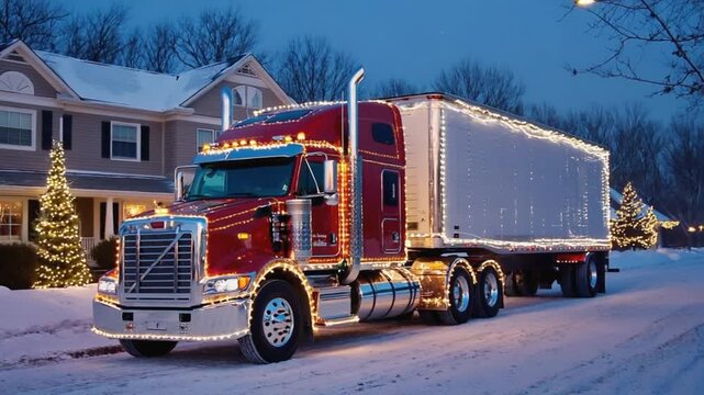 Truck decorated for Christmas.	
