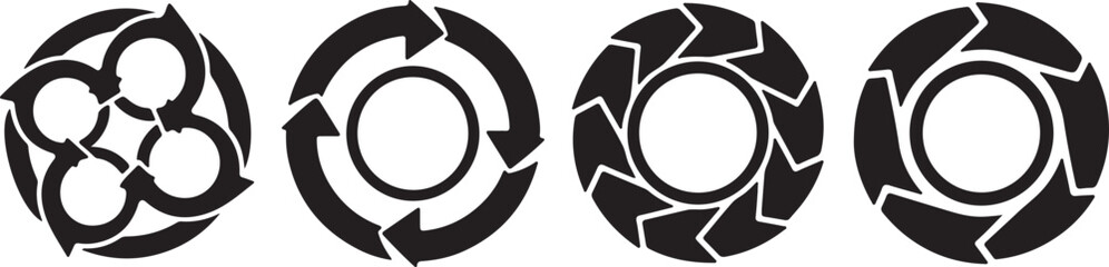 Set of four circular arrow and segment icons isolated on white background