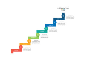 Infographic ladder 6 steps to success growth archetype. Business process. Vector illustration.