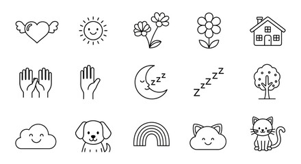 A Collection of Whimsical Hand-Drawn Doodles Representing Nature and Childhood Concepts