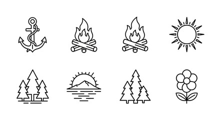 Line Art Collection: Nature and Nautical Symbols for Simple Graphic Designs and Illustrations