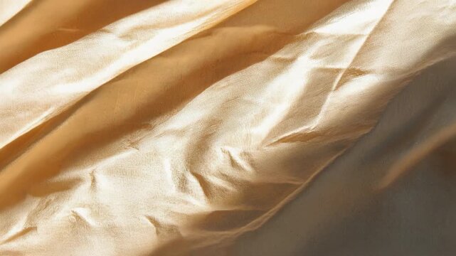 Soft crumpled paper texture with warm beige tones and subtle shadows creating a wrinkled surface effect in a natural light ambiance