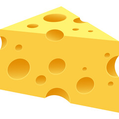 A Yellow Wedge Of Swiss Cheese With Many Round Holes In It Isolated On A White Background