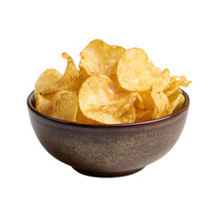Crunchy Potato Chips in Round Brown Ceramic Bowl for Snack and Food Photography