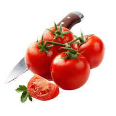 Professional red tomato cutting in modern kitchen for food preparation