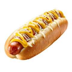 Succulent Hot Dog with Mustard and Cheese Isolated on White Background