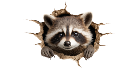 Curious Raccoon Peeking Through a Hole  on Transparent Background