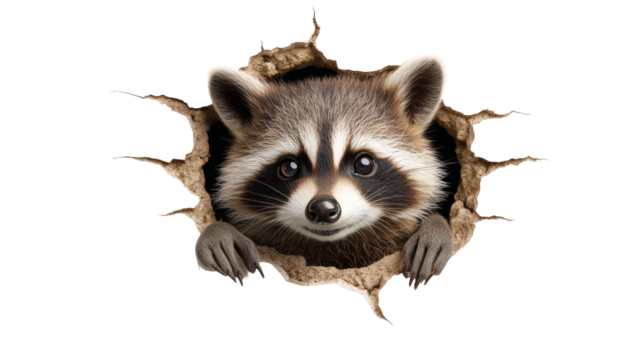 Curious Raccoon Peeking Through a Hole  on Transparent Background