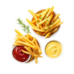 Delicious French Fries and Dipping Sauce in Elegant Bowls - Isolated Image for Food Lovers