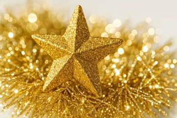Sparkling Golden Star on Festive Glitter Garland