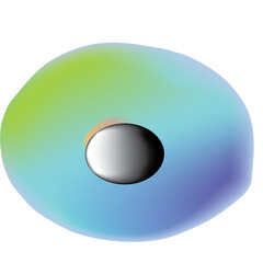 Abstract colorful gradient sphere with dark gray metallic orb at its center on transparent background with soft light and smooth texture