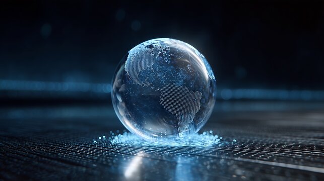 Digital Globe Sphere with Earth Map Resting on a Computer Circuit Board Representing Global Artificial Intelligence and Technology Connection