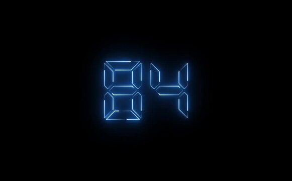 Illuminated eighty four number display with neon blue glow effect on a stark black background view