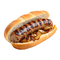 Delicious Grilled Sausage with Caramelized Onions in a Bun