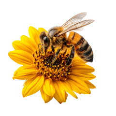 Stunning Image of Honey Bee Pollinating Sunflower on Transparent Background