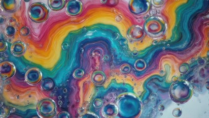 Abstract rainbow oil and water bubbles creating a colorful background.