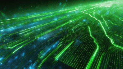 Abstract Green Circuit Board Technology Digitalization Futuristic.