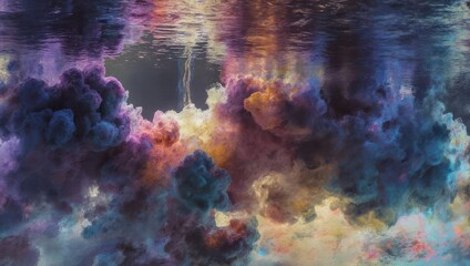 Colorful ink clouds swirling gracefully in water abstract background.