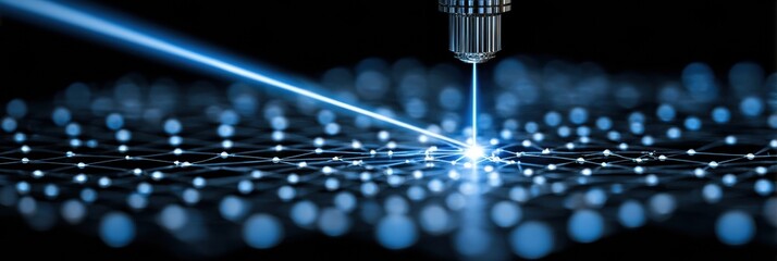 Optical Lens Focuses Beam of Light on Surface to Create Innovative Patterns and Effects in Bright Blue Illumination