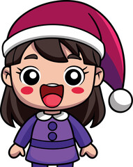 christmas girl illustration, santa hat girl cartoon, christmas celebration artwork, cute girl in winter hat, holiday season character, festive christmas vector, happy santa helper art, xmas girl desig