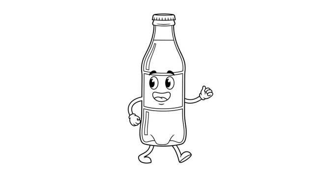 Cartoon beverage bottle character exudes cheerfulness with vibrant gesture and happy expression