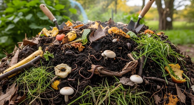 Vibrant organic compost pile transforming kitchen and garden waste into nutrient-rich soil for sustainable gardening practices