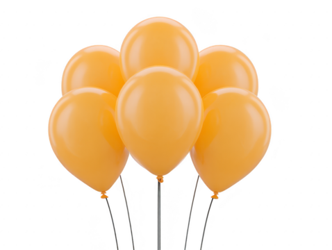 Yellow balloon cluster glossy surface floating together isolated on transparent background festive and cheerful decoration for party celebration or event joyful mood