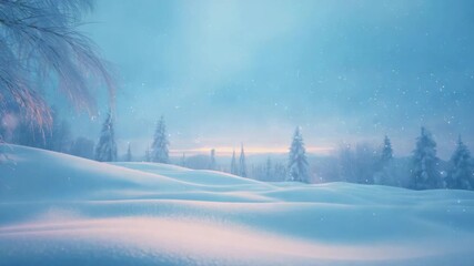 Softly falling snow over gentle snowy hills and pine trees - Powered by Adobe