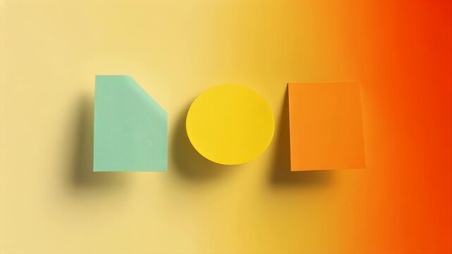 Abstract geometric shapes arranged on a colorful gradient background.