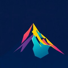 Modern flat design vector, minimalist theme, two-dimensional shapes, electric vivid colors, trending mountain tame templates,Generative AI