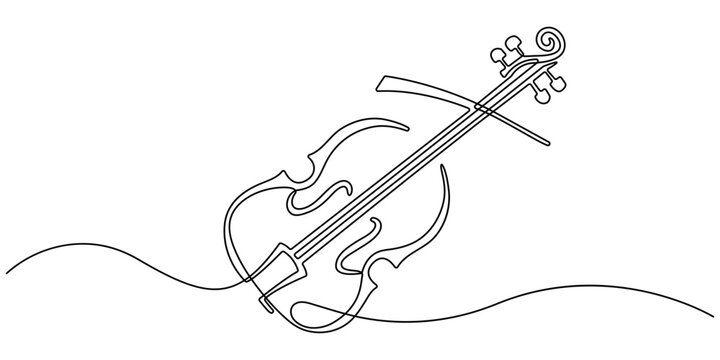 Violin continuous one line drawing. Classic violin music instrument single line art illustration. Editable vector, Violin One Line Drawing Silhouette Set | Musical Instrument Art Minimal Violin.