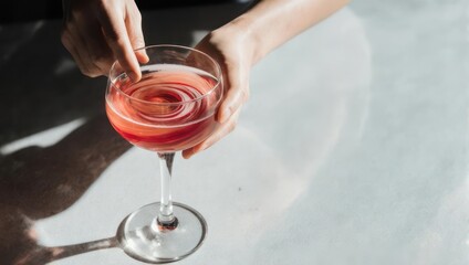 Elegant cocktail in a stemmed glass with a spiral design.