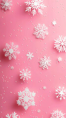 An abstract pink Christmas background adorned with delicate snowflakes.