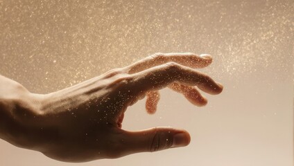 Ethereal view of a human hand submerged in sparkling water.