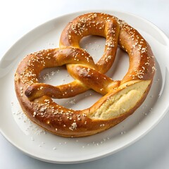 Golden Brown Pretzel with Salt Traditional German Baked Snack Soft Bread Twist Pastry