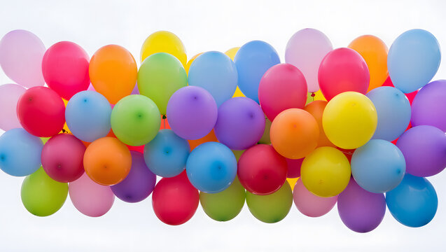 Rainbow gradient balloons tightly packed, ultra-clean studio, seamless look