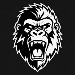 Fototapeta premium Bold monochrome vector illustration of a set roaring gorilla head