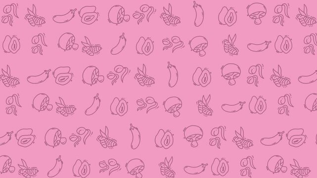 Pink vegetable pattern background suitable for food blogs, menu designs, recipe books, and organic food product packaging. Great for vibrant designs.