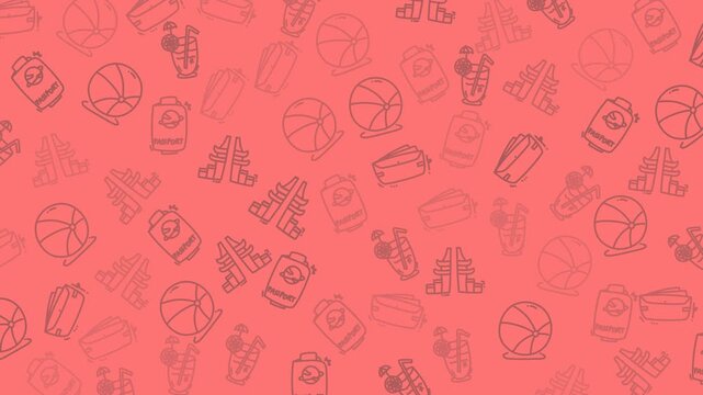 Holiday pattern great for restaurant menus, food blogs, or cooking websites. Features cute illustrations of food and drink items on a coral background.