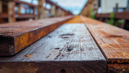 Rustic wooden planks perspective showcasing aged texture and natural patterns in outdoor setting