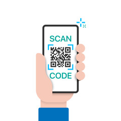 Smartphone in hand scans qr code