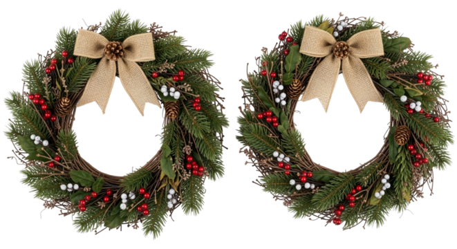 Rustic Woodland Christmas Wreath Set with Burlap Bow and Berries
