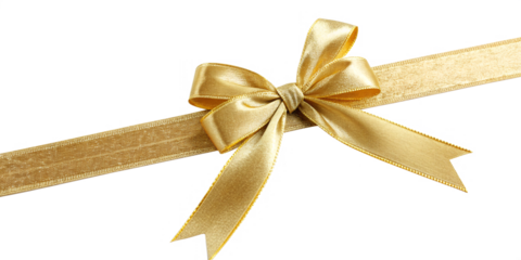 Gold ribbon is beautifully tied into a bow isolated on transparent background