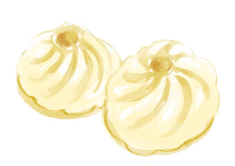 肉汁たっぷりで美味しそうな小籠包の手描き水彩イラスト