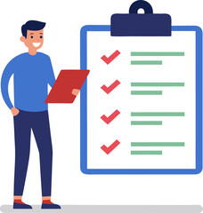 Office Worker Reviewing Completed Task Checklist