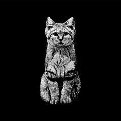 Sand cat sitting upright. The artwork captures the cat’s distinctive desert-adapted features with fine textures and shading, emphasizing its alert eyes and soft fur.