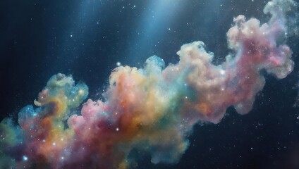 Fototapeta premium Vibrant Colorful Ink Cloud Spreading in Dark Water with Glittering Particles.